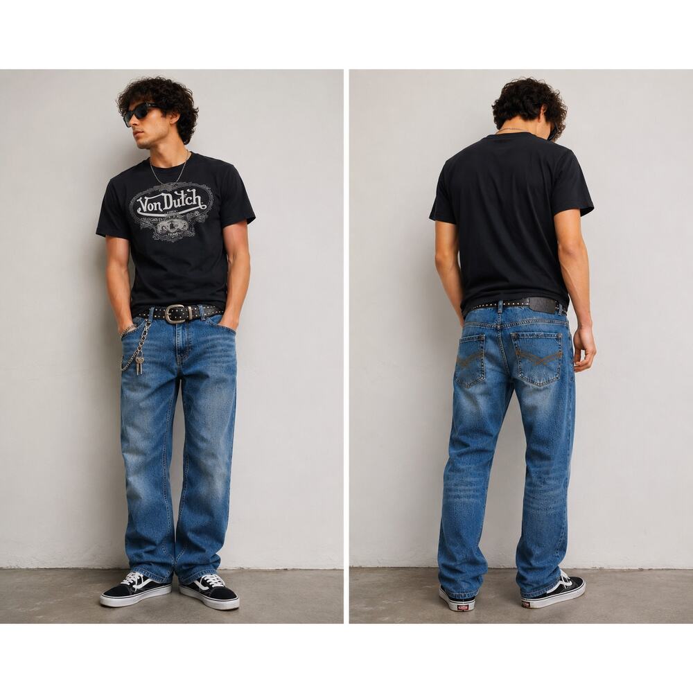 AXEL Men’s Slim Straight Jeans 36x29.5 Medium Wash Denim Casual Minimalist Y2K